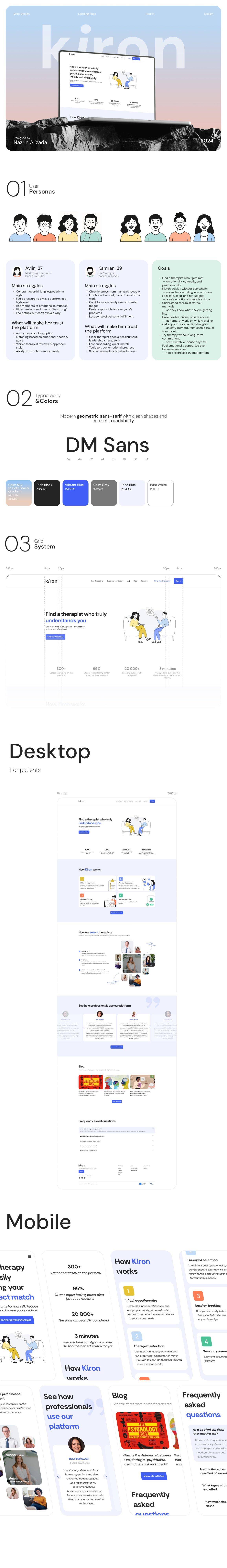 Kiron therapist-matching website design board