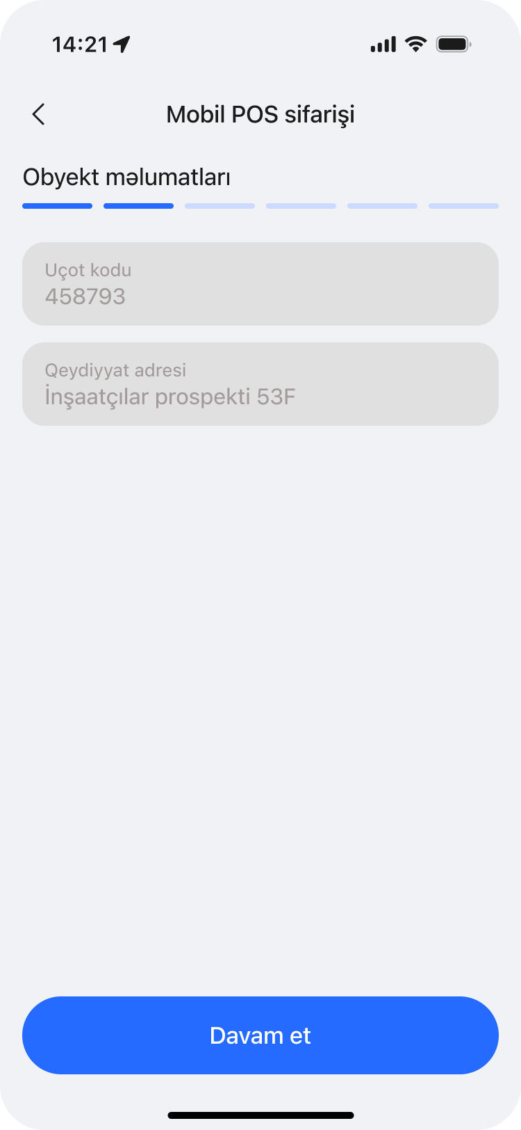 Object information screen with account code and registered address