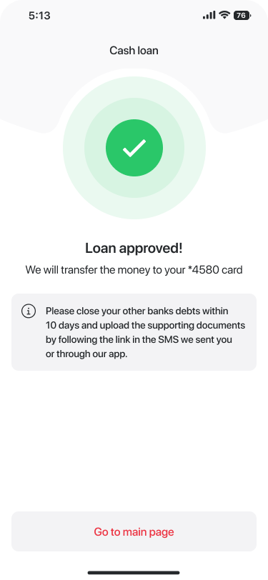 Loan approved success screen